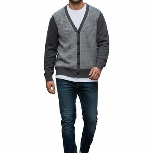 Saks Fifth Avenue Two-Tone Gray Pattern Cardigan 100 % Wool